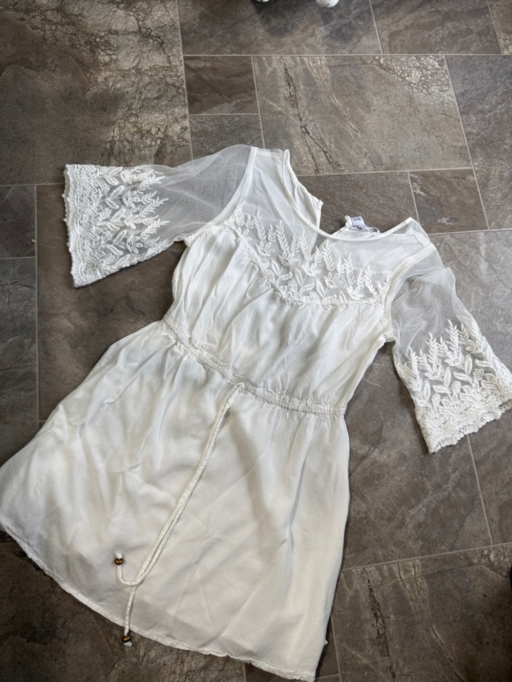 Streetwear Society size, small White Embroidered bell sleeve Boho Dress